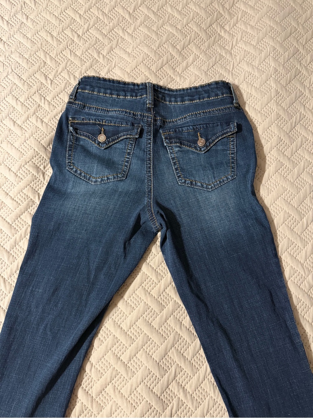 Size 10 maurices Dark Crosshatch Mid Rise Thick Stitch Bootcut Jeans - Picture 2 of 4